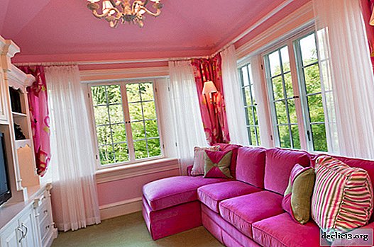 Delicate pink in the interior of the living room