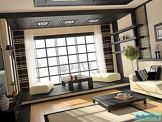 Interior japonés: dormitorio, cocina, sala de estar.